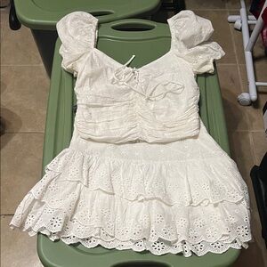 DO+BE Cream Eyelet Small Top and Skirt with Puff Sleeves